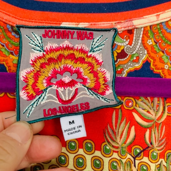 Johnny Was Favorite V-Neck Red Floral Short Sleeve Top - Picture 2 of 3